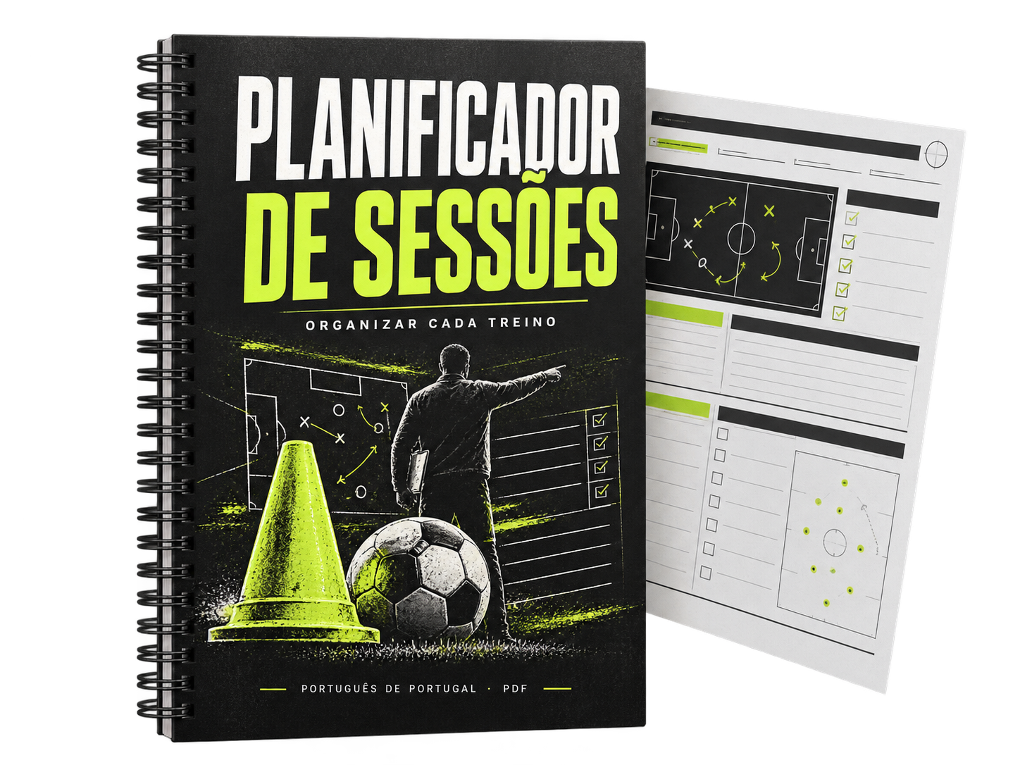 Planificador de sessões: caderno de planeamento e folha de apoio, com fundo transparente